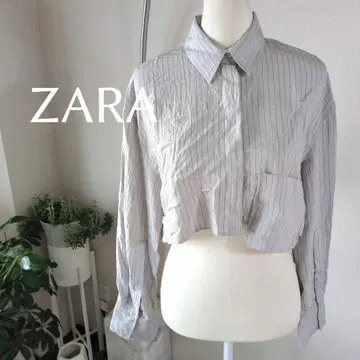 ZARA 크롭 스트라이프 셔츠 빅 포켓 Y2K