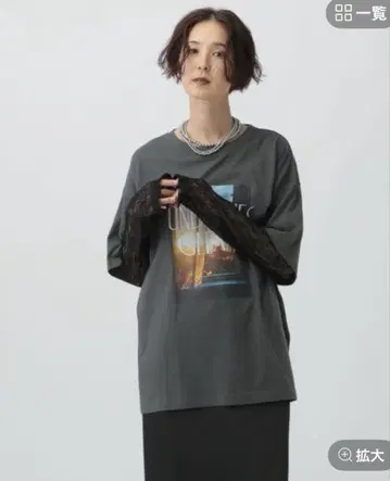 LEPSIM 포토 프린트 소매 레이어 T