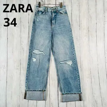 ZARA 자라 하이라이즈 데님 팬츠 스트레이트 블루 34