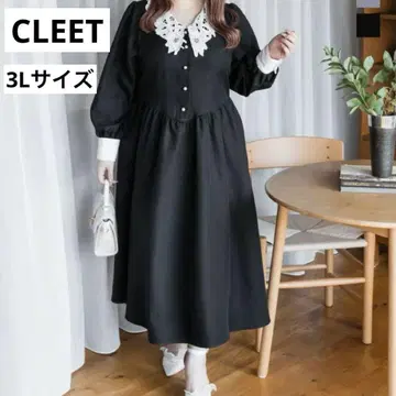 CLEET 오리지널 레이스 옷깃 원피스 블랙 3L 롱 원피스