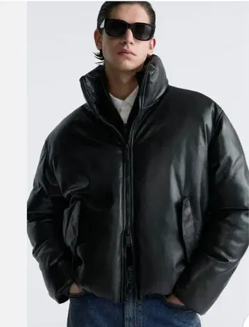 ZARA 자라 인조 가죽 퍼프 자켓 M 사이즈 블랙