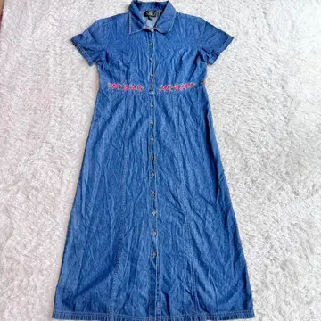 로라 애슐리 빈티지 크로스 스티치 데님 자수 원피스 9호