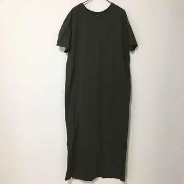 롱 원피스 [ M ] 반팔 카키 심플 캐주얼 여름 무지 루즈핏
