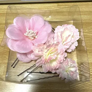 머리 장식 꽃 장식 4점 핑크 성인식 유카타 플라워