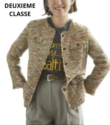 DEUXIEME CLASSE 멀티 컬러 노카라 트위드 자켓