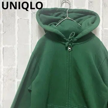UNIQLO 더블 지퍼 후드티 맨투맨 Y2K M 무지 그린 크롭