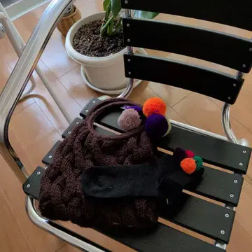모자 꽁지 다크 브라운 뜨개질 토트백 양말 세트