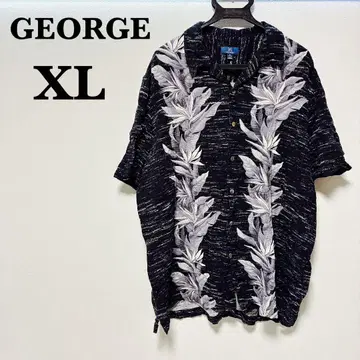 GEORGE [ XL ] 아로하 셔츠 블랙/화이트 스트라이프 남성용 상의