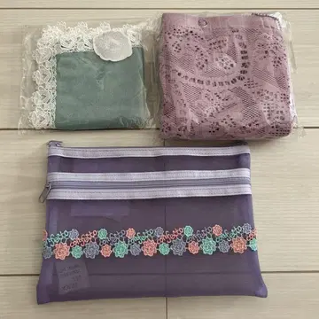 치카자와 레이스 타월 손수건 레이스 토트백 파티션 파우치 3종 세트