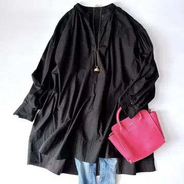 새상품급 바빌론 스키퍼 셔츠 원피스 블랙 밴드 카라 금장 버튼 튜닉