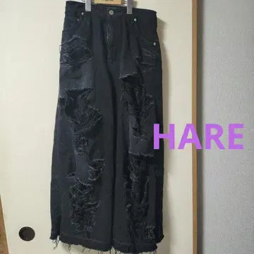 HARE 엣지 모드 레이스 데미지 청바지 데님 블랙