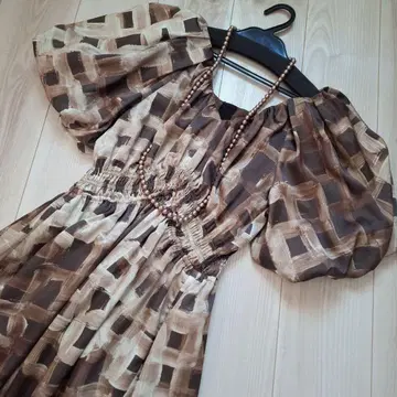 ROPE Amelie 스캇 외 브라운 패턴 롱 원피스