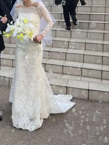 웨딩 드레스 슬렌 긴팔 오프숄더