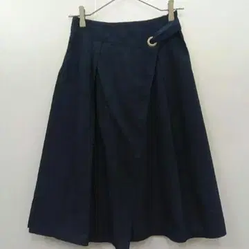 2 [아나카] 플레어 스커트 [M] 뒷면 밴딩 랩 스타일 심플 네이비 면