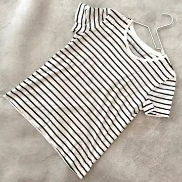 MUJI 보더 T셔츠 S 화이트 x 블랙 면 100% 반팔