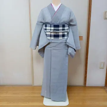그레이 코몬 여름 기모노 꽃 직조 무늬 오비 오비지메
