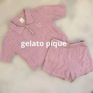 gelato pique 리브 니트 룸웨어 상하의 핑크 숏팬츠
