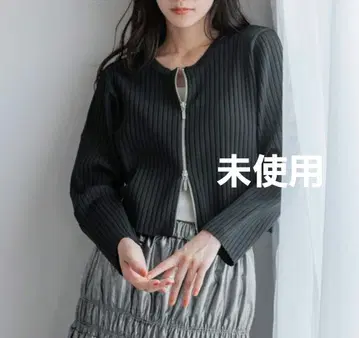 미사용 로리즈팜 더블 지퍼 크롭 가디건 LS 블랙