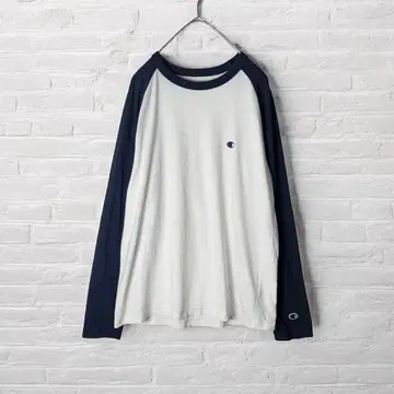구제 의류 챔피온 래글런 T셔츠 롱 슬리브 M 화이트 네이비