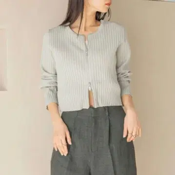 로리즈팜 더블 지퍼 크롭 가디건 LS 그레이