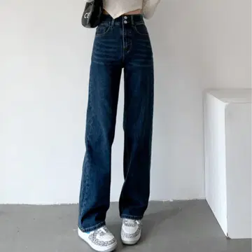 Waverry 골격 웨이브 의류 더블 버튼 스트레이트 팬츠 네이비 L