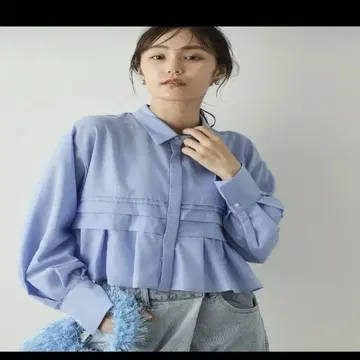 새상품급 OPAQUE.CLIP 핀턱 프릴 숏 셔츠