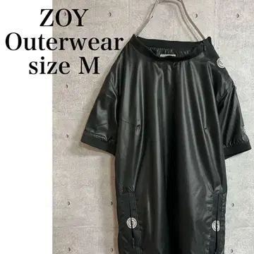 ZOY 아우터 지퍼 디자인 반팔 광택 블랙 사이즈 M