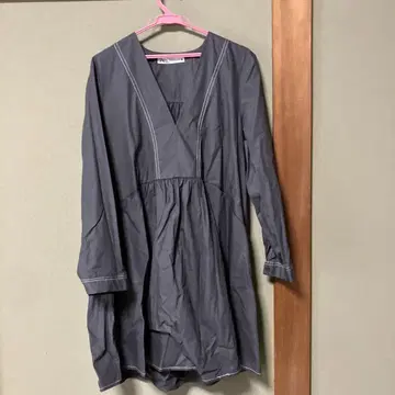 ZARA 그레이 긴팔 V넥 셔츠 L
