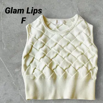 새상품급 Glam Lips 그램립스 베스트 니트 뜨개질 F 화이트 계열