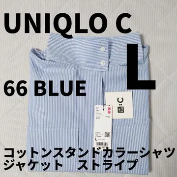 유니클로C 코튼 스탠드 카라 셔츠 자켓 스트라이프 블루 L 2