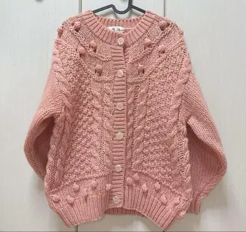 케이블 짜임 니트 핑크 가디건 빈티지 레트로 구제 의류 레어