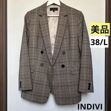 [ 새상품급 ] INDIVI 체크 무늬 테일러드 자켓 38 / L 일본제