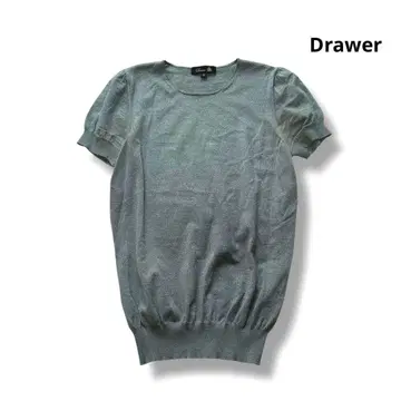 Drawer 니트 퍼프 슬리브 상의 반팔 라메 블루 계열 1