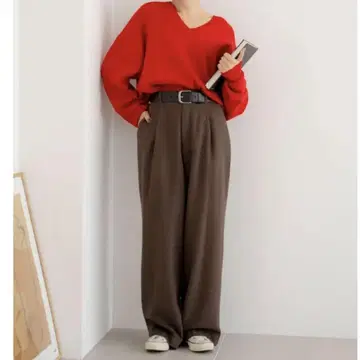 울 혼방 루즈 턱 팬츠
