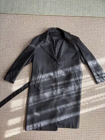 블랙 가죽 코트 허리 벨트 포함