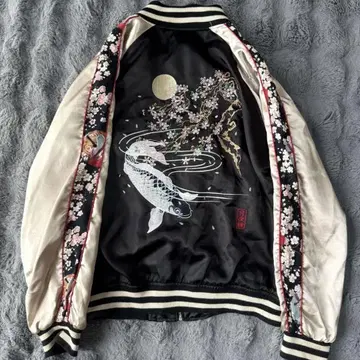 재패니즈 트래디셔널 스카잔 잉어 벚꽃 달 빅 사이즈 XL 블랙