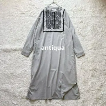 안티카 antiqua KINU 자수 긴팔 롱 원피스 밴드 카라