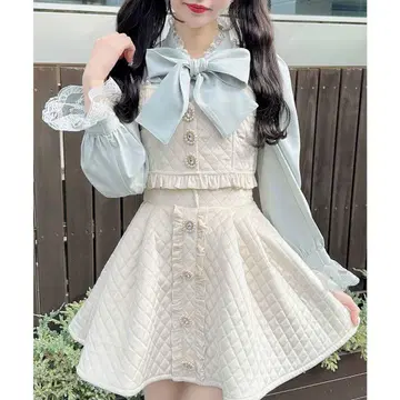 ROJITA 펄 끈 퀼팅 뷔스티에 셋업 아이보리
