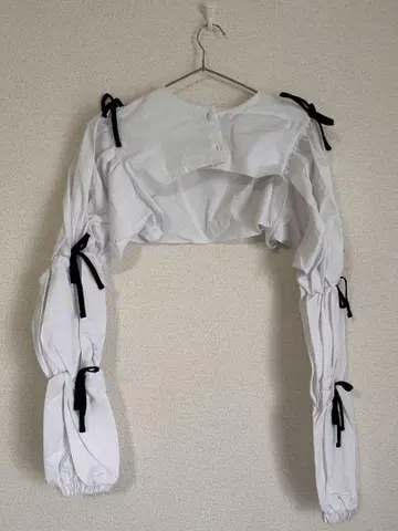 볼륨 리본 크롭 블라우스