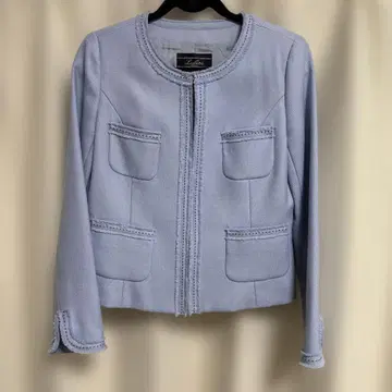 Leilian 라이트 블루 노카라 자켓