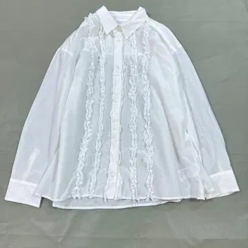Spick & Span 코튼 실크 프릴 블라우스 화이트 긴팔 비침