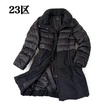 23구 캐시미어 혼방 이소재 다운 코트 도킹 롱 블랙 x 그레이