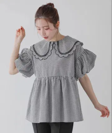 새상품 택 포함 fitmore 체크 블라우스