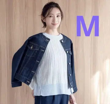 ikka 스트레치 노카라 데님 자켓 네이비 블루 M