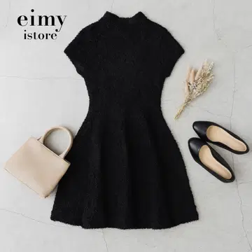 EIMY ISTOIRE 페더얀 플레어 니트 미니 원피스 블랙