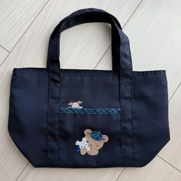 familiar 곰 자수 토트백 중형 네이비