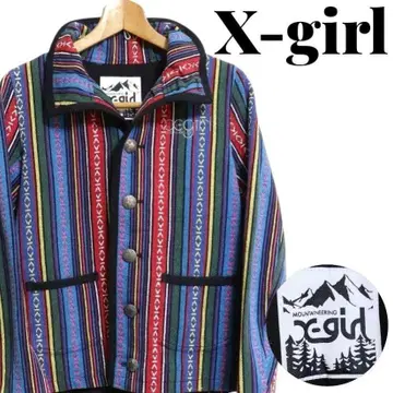 X-girl 엑스걸 멀티 컬러 네이티브 무늬 버튼 후드티 S