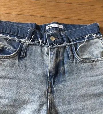ZARA W 허리 배색 와이드 레그 데님 34