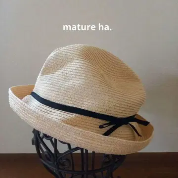 mature ha. 마츄아하 베이지 밀짚모자 블랙 컬러 리본