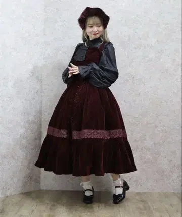 axes femme kawaii 벨벳 인형 점프스커트 보닛